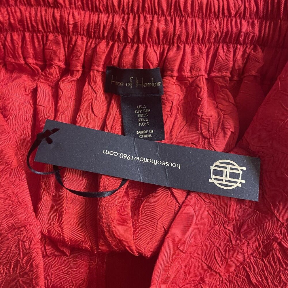 House Of Harlow 1969 Pants High Waist‎ Wide Legs Crinkled Red Size S With Pocket - Picture 3 of 10